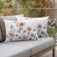 thumbnail image 4 of Pink Purple Flowers Pillow Covers 2 Pack Watercolor Gradient Purple Pink Daisy Floral Butterfly Pillowcase Waterproof Outdoor Throw Pillow Cover for Patio Balcony Rectangular Cushion 20”x12”, 4 of 9