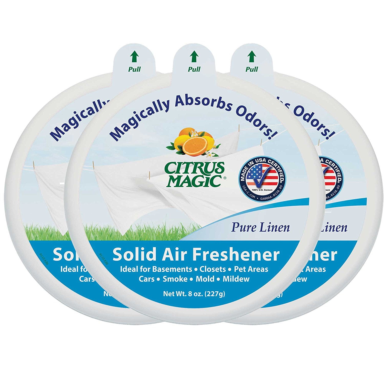 Citrus Magic Solid Air Freshener Pure Linen, Pack of 3, 8Ounces Each