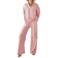 thumbnail image 4 of Sweatsuits Women 2 piece Outfit V Neck Long Sleeve Oversized Sweatshirt and Sweatpants Tracksuit Trendy Casual Fall Outfit Sets Pink XXL, 4 of 4