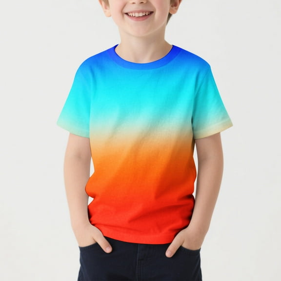 Sentuca Boys Clothes Short Sleeve Graphic Tees Summer Crew Neck Gradient T Shirts for Kids Size 10