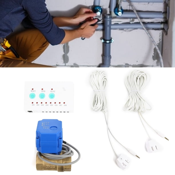 DN25 Water Leaking Sensor With Audible Alarm & Auto Shut-Off Valve – 8 LED Indicators, IP65, 50,000 Switching Cycles (US Plug)