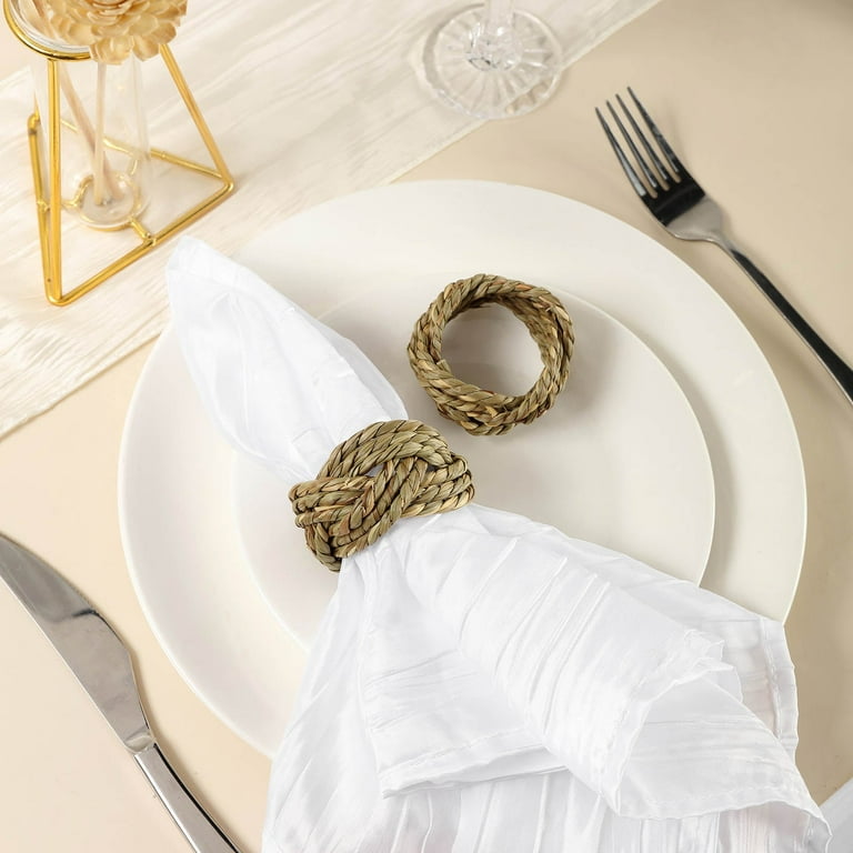 Efavormart 4 Pack Rustic Burlap Napkin Rings Handmade Braided