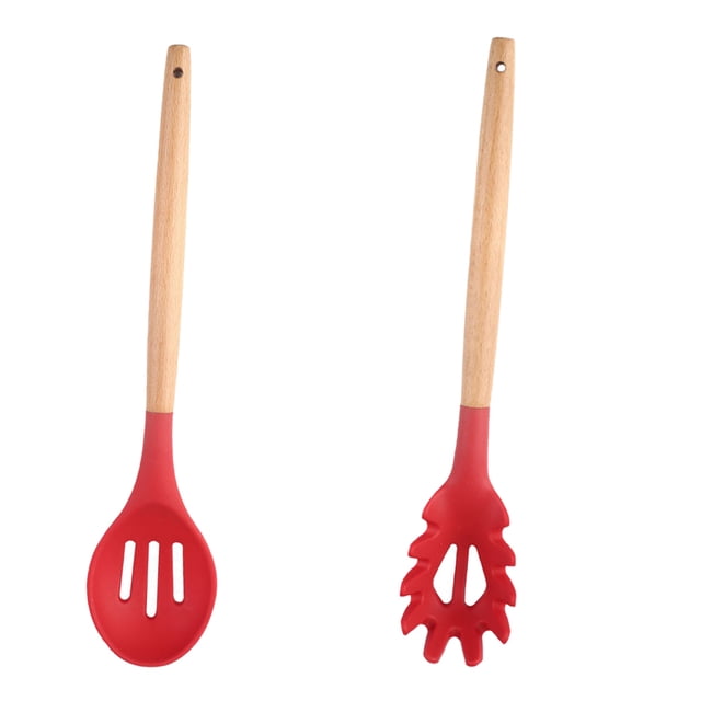 Los utensilios de cocina 2pcs fijaron en la manija de madera redonda, apto para lavavajillas sin BPA resistente al calor antiadherente