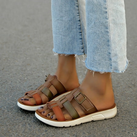 

PEASKJP Women s Platform Female Summerndoor And Outdoor Simple Anti-Slip Round Toe Slippers Thong Strappy Summer Shoes Green 7