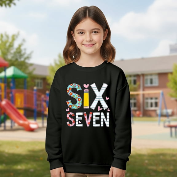 MAIHAN-Six Seven Print Kids Pullover 67 Sweatshirt Six Seven Long Sleeve Shirts- Unisex Graphic Crewneck Sweatshirt with 6 7 Design, Soft Top for Boys & Girls(Black,2-3Years)