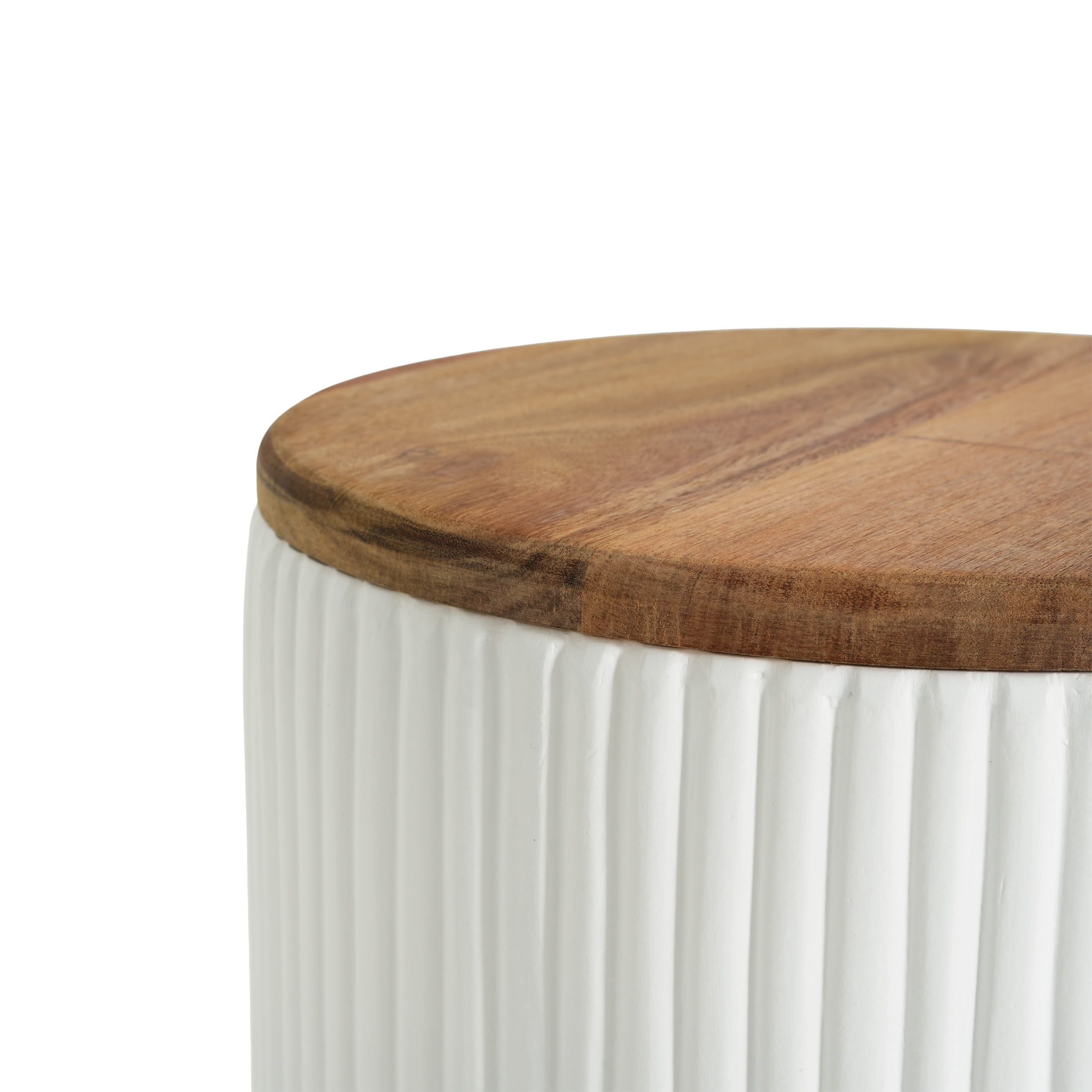 Christopher Knight Home Outdoor MGO Side Table with Storage, Round End Table with Acacia Wood Lid, White