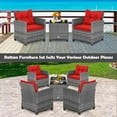 thumbnail image 6 of Costway 3 PCS Patio Rattan Furniture Bistro Set Cushioned Sofas Side Table Armrest Red, 6 of 10
