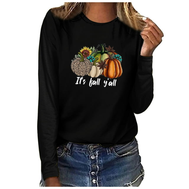 Babysbule Hauts d'Automne pour Femmes C'est l'Automne Yall Femme Col Rond Imprimé Chandail Hauts Manches Longues Blouse