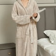 thumbnail image 4 of VANLOFE Unisex Warm Pajamas Household Clothes Solid Bathrobe Lengthened Night-robe Man's Nightgown Hooded Robes Khaki Robes Sleepwear for Woman, 4 of 6
