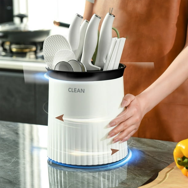 Rotating Knife Rack Shelf | Kitchen Countertop Multifunction Organizer | Chopsticks Tube | Integrated Storage Box | 360° Rotating Design | Plastic | Orange | Detachable | 18.5x18.5x21.7cm | Holds