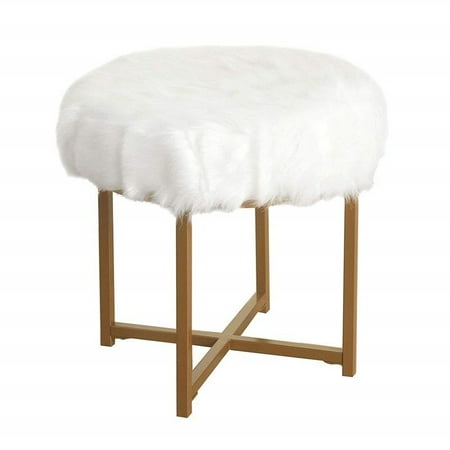 - GHP 250-Lbs Capacity White Soft plush Faux Fur Gold Metal Base Accent Vanity Chair