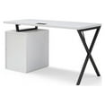thumbnail image 6 of Dev Wooden Desk White  55L x 23.6W x 30H 3 Storage Drawers Leather Handles, 6 of 11