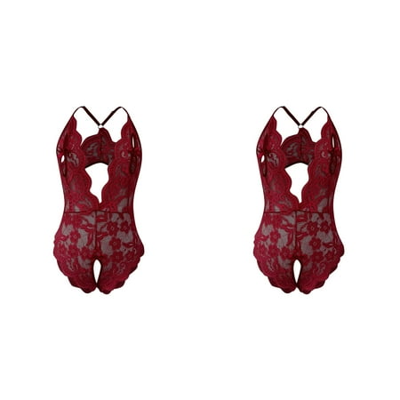 2 Pack Women V Neck Underwears Lingerie Lace Backless Lanyard Underwears Conjoined Tight Suit Silk Stockings for Women with Bows Nighties for Women Vintage plus Size Lingerie for Women