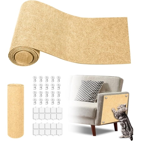 Cat Scratch Mat 118.5 x17.4 Trimmable Self-Adhesive Cat Scratch Furniture Protector Sticky Cats Scratcher Wall Mat Covering Cat’s Tower Couch Protector from Cats Claws (Beige)