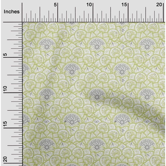 oneOone Viscose Chiffon Lime Fabric Floral Mandala Sewing Material Print Fabric By The Yard 42 Inch Wide