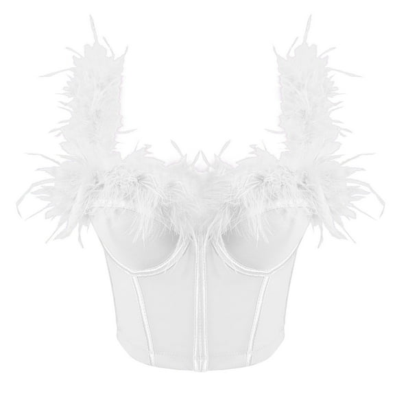 Kaemgyyd Sleeveless Tops for Women Cute Fuzzy Trim Cami Top Cute Base Layer Corset Top Party Club Outfits Shapewear