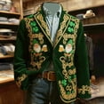 thumbnail image 2 of IWRICH Saint Patrick’s Day Corduroy Jacket for Men Shamrock Blazer Printed Sport Coat Party Suit Jacket 02-Green XL, 2 of 4