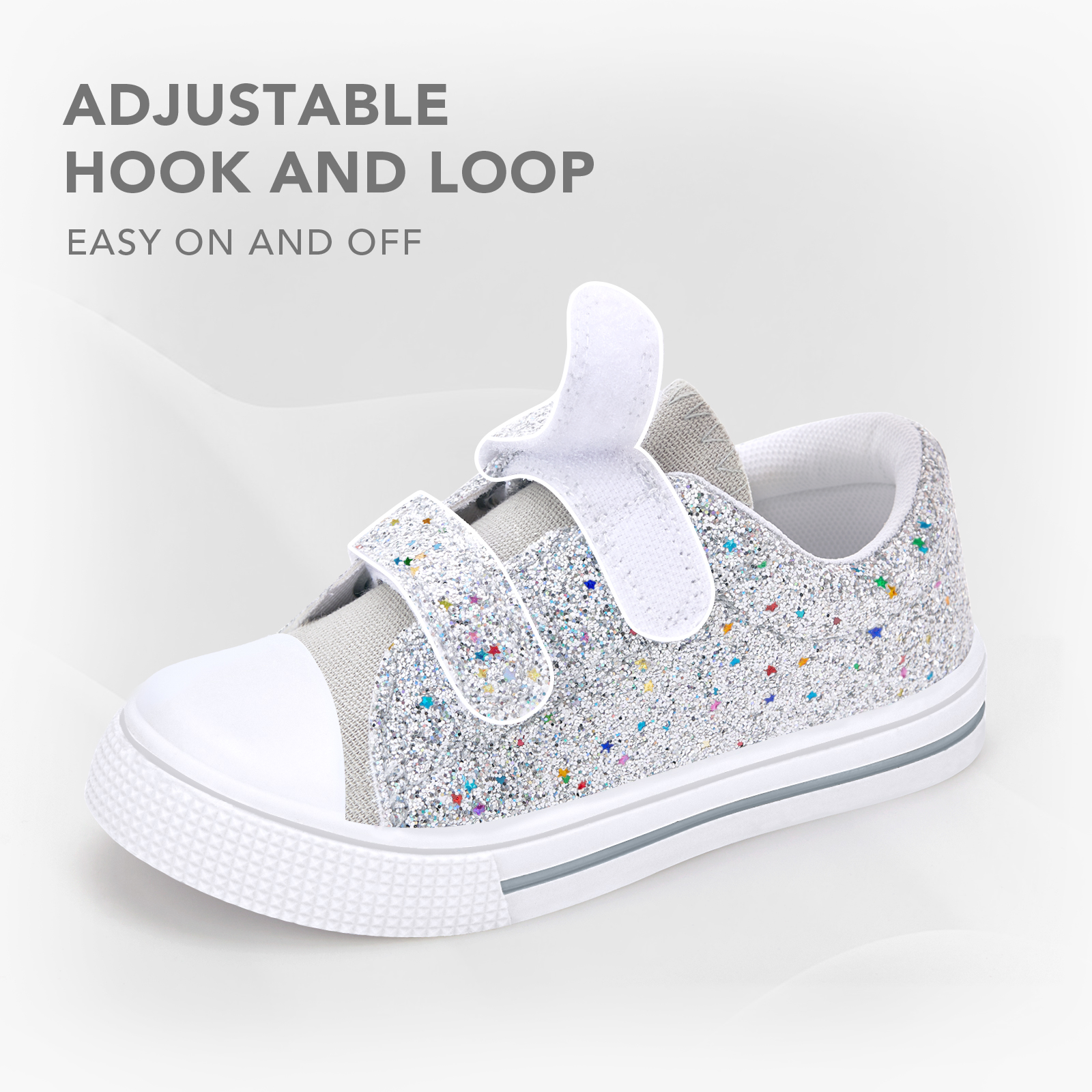 EUXTERPA Girls Glitter Canvas Sneakers with Hook-and-Loop photo 3