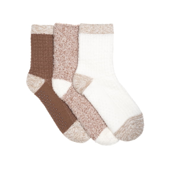 Joyspun Women's Regular Fit Double Layer Crew Lounge Socks, 3 Pack, Shoe Sizes 4-10