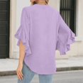thumbnail image 4 of Womens Summer 3/4 Length Sleeve Bell Sleeve Flared Tunic Tops Plus Size V-Neck Blouses for Women Dressy Casual Purple 3XL, 4 of 5
