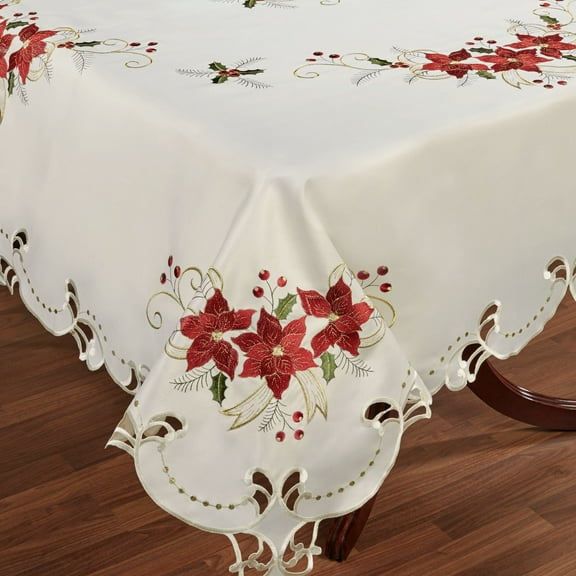 Poinsettia Palace Oblong Tablecloth Champagne 70 x 104 Inches