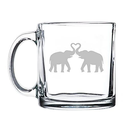 

13 oz. Clear Glass Coffee Tea Warm Beverage Mug Cup Elephants Making Heart