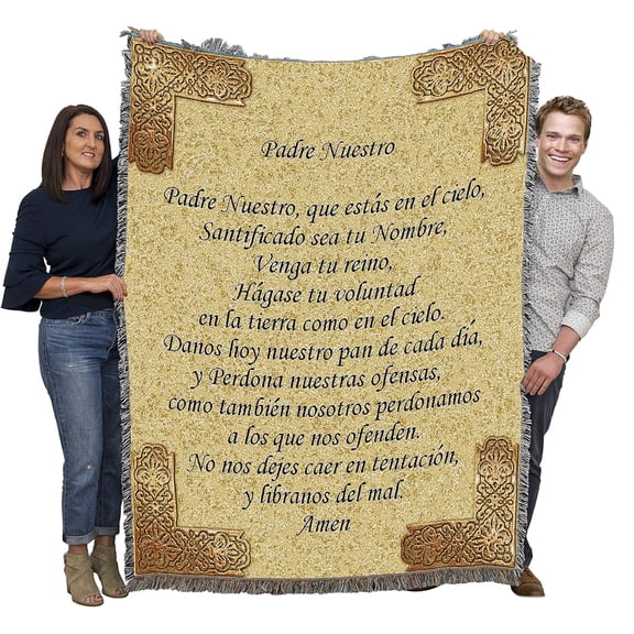 The Lord's Prayer Blanket Spanish - Padre Nuestro - Religious Gift Tapestry Throw Woven from Cotton - Made in The USA (72x54)