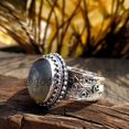 thumbnail image 3 of Hammered Sterling Silver Labradorite Ring: Natural Gemstone, Cocktail Style, 3 of 10