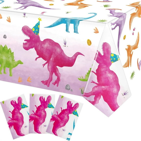 3 Pack Disposable Plastic Dinosaur Party D rations Tablecloths for Birthday Party Games D ration Outdoor Picnics Dining Table, Dinosaur Table Cover for Rectangle Tables, 54 x 108 Inch