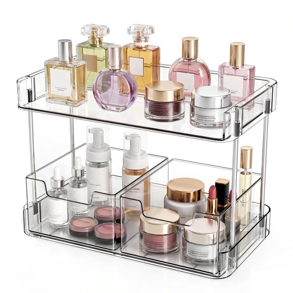 JessLab Clear Makeup Organizer with Drawers, 2-Tier Acrylic Cosmetic Storage for Bathroom Countertop
