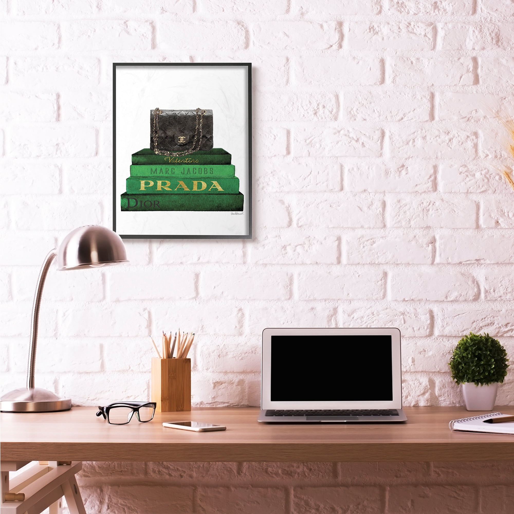 Stupell Industries Fashion Designer Purse Bookstack Green Black Watercolor Framed Wall Art by Amanda Greenwood