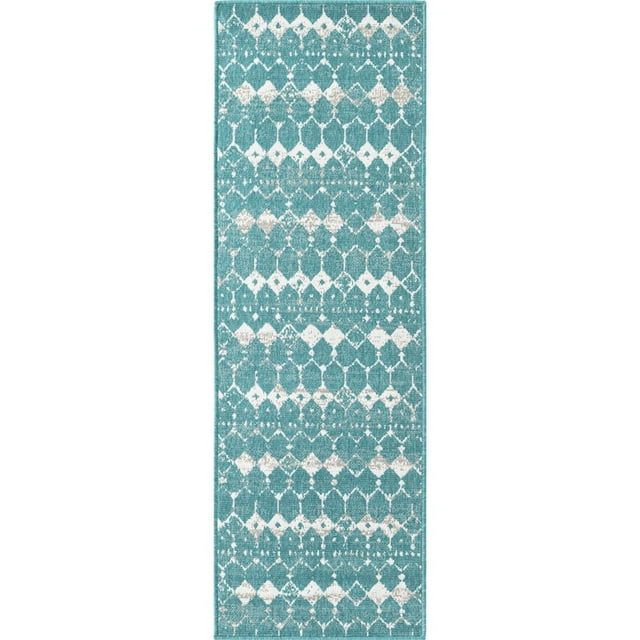 Unique Loom Tapis d'Extérieur Tapis Sud-Ouest 2' x 6' Runner Sarcelle/ivoire