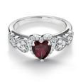 thumbnail image 3 of Gem Stone King 925 Sterling Silver Red Rhodolite Garnet and White Moissanite Halo Ring for Women | 0.90 Cttw | Heart Shape 6MM | Gemstone January Birthstone | Size 9, 3 of 6