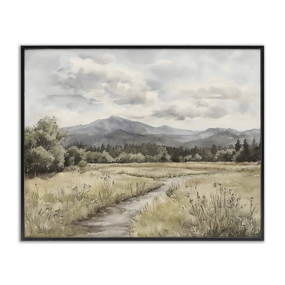 Stupell Industries Muted Pathway to Mountains Black Framed Giclee Art, design by Riley B