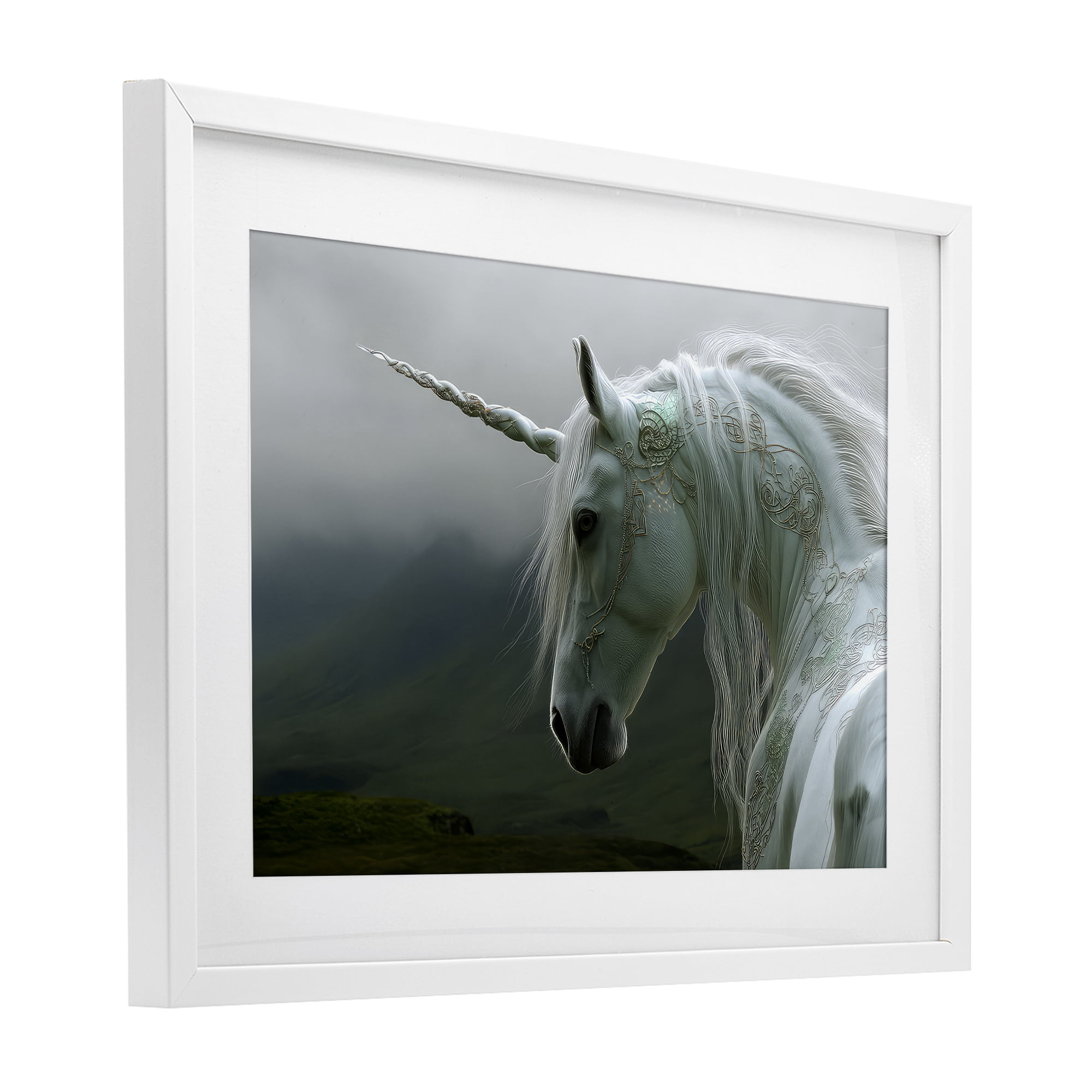 Stupell Industries Dreamy Celtic Unicorn White Framed Print Under Glass, design by The Wands Want