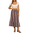 thumbnail image 2 of INSPIRE CHIC Women's Summer Boho Elastic High Waist A-Line Spring Printed Midi Skirt M Dark Red, 2 of 6
