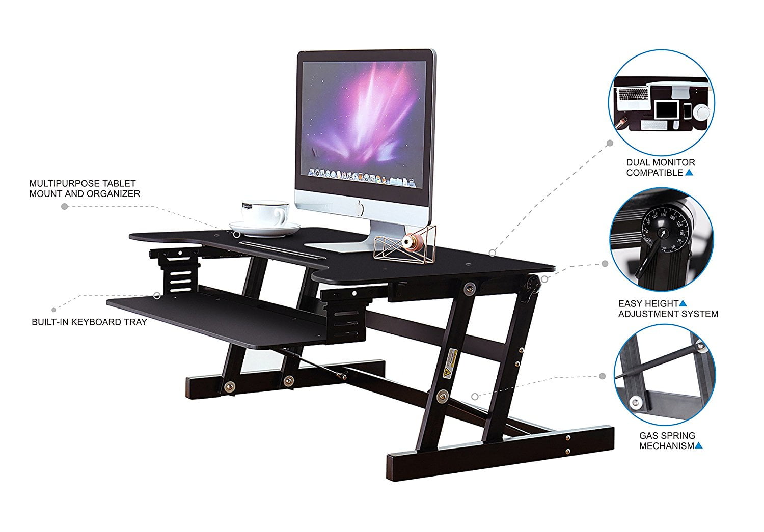 Height Adjule Standing Desk Quick Up Down Sy Stand Converter 36 Wide Fits Laptop Desktop Dual Monitor
