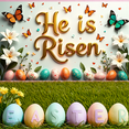 thumbnail image 7 of LUUFILx Easter Spring Decorations He Is Risen Backdrop Banner Colorful Butterfly and Floral Egg Celebration Background for Church Event Photography Props Party Supplies, 7 of 7