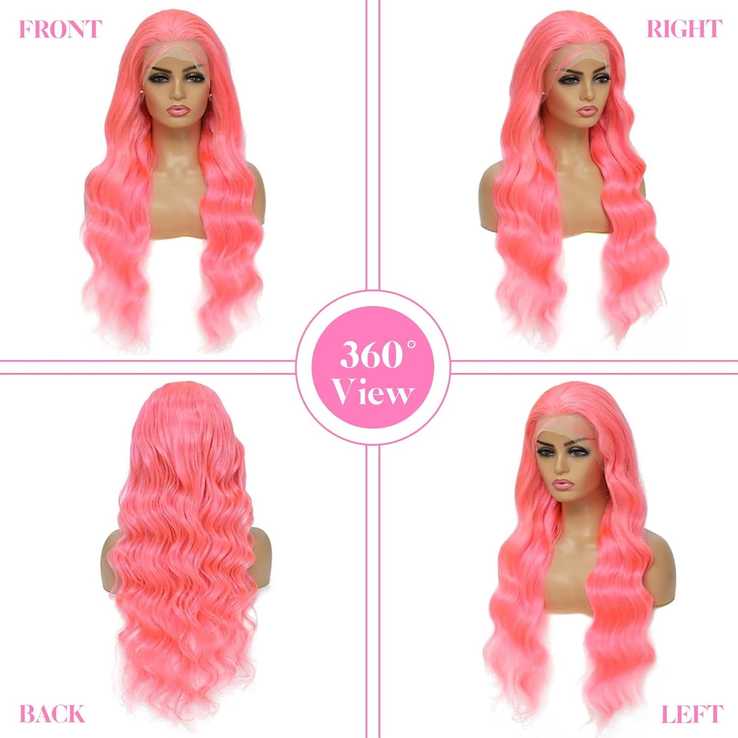 13*6 Inch HD Lace Closure 100% Human Hair Wig Body Wave Lace Front Wig 24" Pink Hair Heat Resistant Bleachable