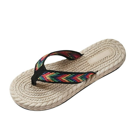 

Women s Slippers Size 8 Fashion Spring And Summer Women Slippers Straw Espadrille Colorful Sandals Flip Flops Beach Flat Bottomed Feet On Indoor Outdoor House Shoes