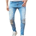 thumbnail image 2 of Herrnalise Men's Joggers Cargo Pants Casual Denim Cotton Straight Ripped Hole Full Length Pants Ripped Denim Pants for Men For Black,M, 2 of 8