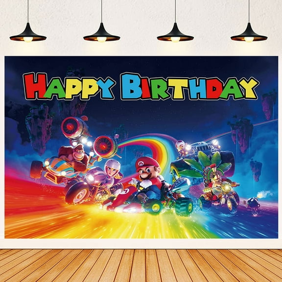 Mario Happy Birthday Anime Cartoon Theme Backdrops Banner Birthday Party Decor Supplies,5.9x3.6ft