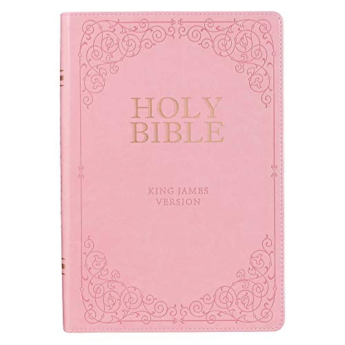 KJV Bible Sainte, Bible Géante Taille Complète, Bible en Faux Cuir Rose avec Marqueur de Ruban, Édition Lettre Rouge, Version King James