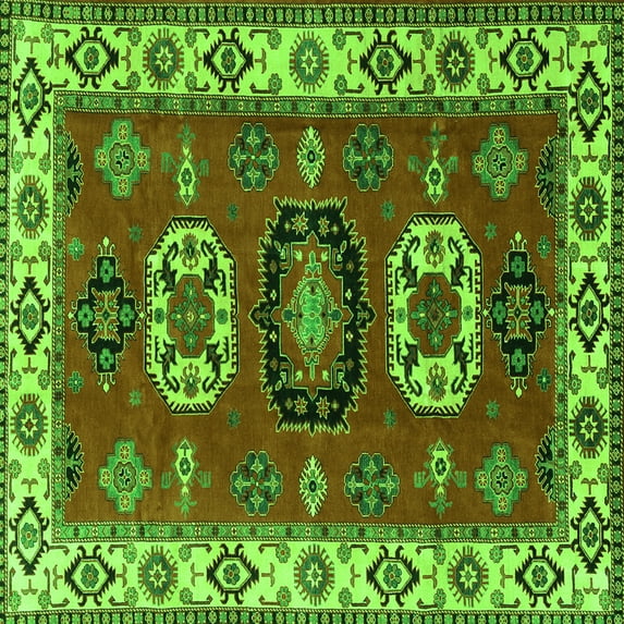 Ahgly Company Indoor Square Geometric Green Traditional Area Rugs, 8' Square