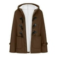 thumbnail image 5 of clear 50% off wycnly Womens Winter Plush Jacket Womens Hooded Coat Casual Solid Horn Button Zipper Sweatshirt Coats Long Sleeve Warm Thickened Outwear Top with Pocket 2023 Plush Jacket, 5 of 7