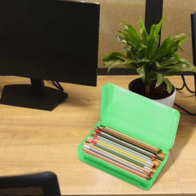 Herunwer Plastic Pencil Box Large Capacity Pencil Boxes Clear Boxes With Snap-tight Lid Stackable And Stylish Office Supplies Storage Organizer Box