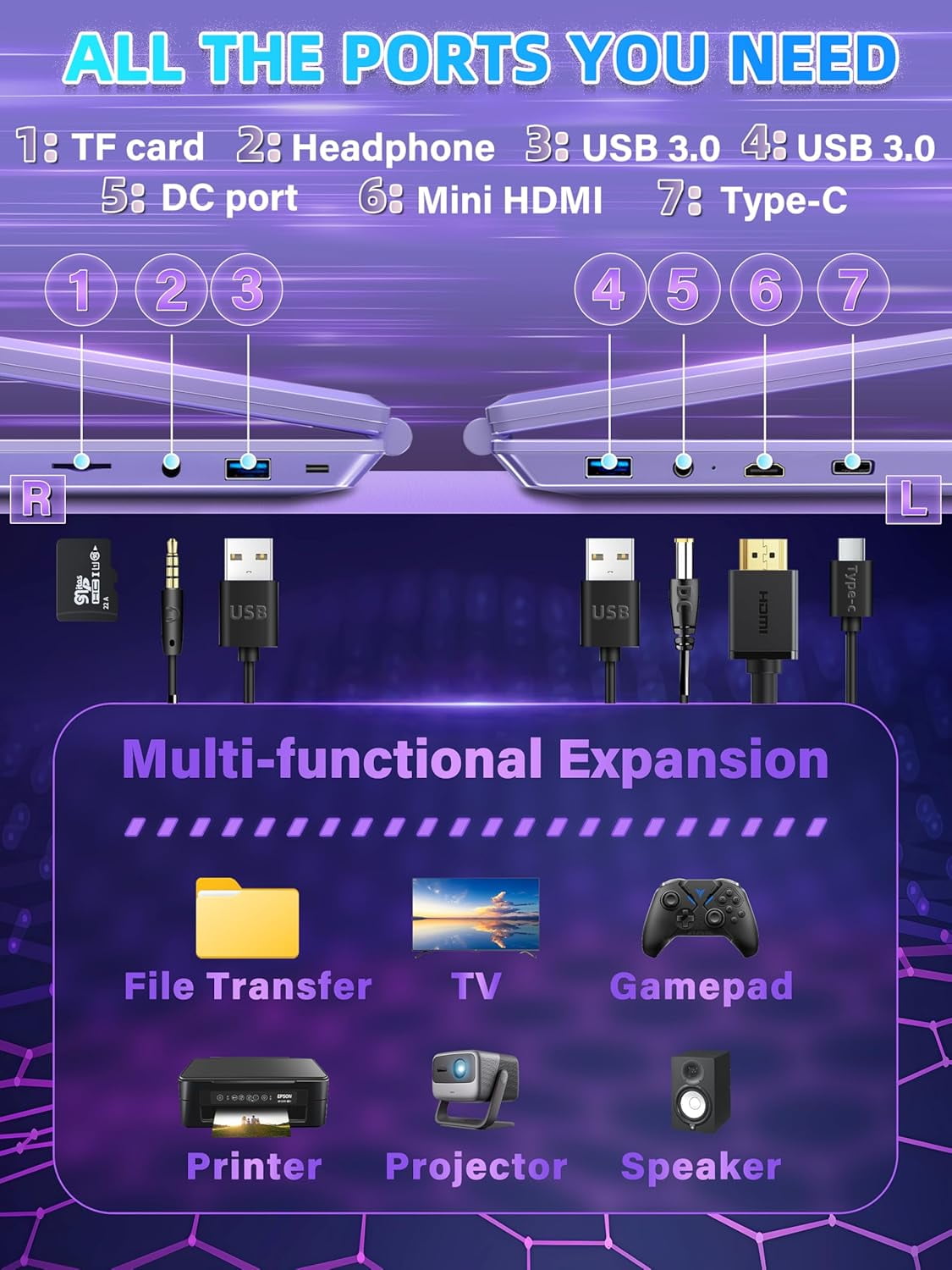 【Win 11 Pro/MS Office 2019】16" Purple Laptop,Ultra-Narrow Bezel Full HD (1920x1080),Celeron N95 (3.4GHz), 16GB RAM 1T SSD,Color Backlit KB, Face Unlock, USB-C/HDMI/WiFi/BT, for Business Study