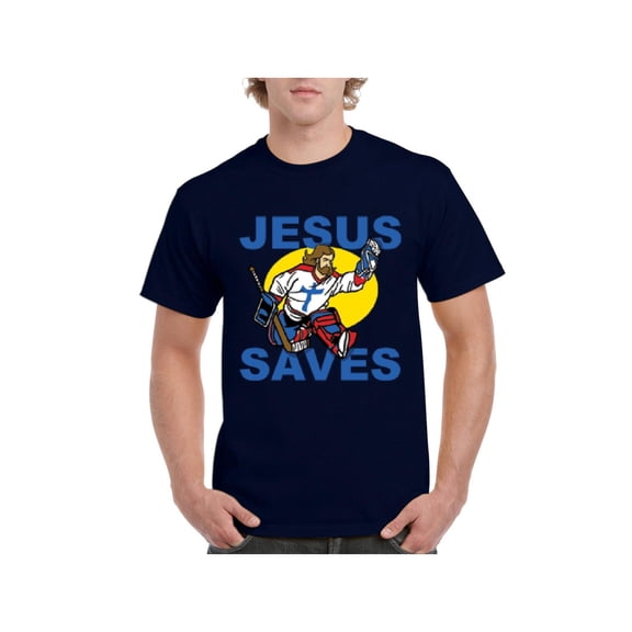 Men's T-Shirt Short Sleeve - Jesus Saves Hockey Goalie
