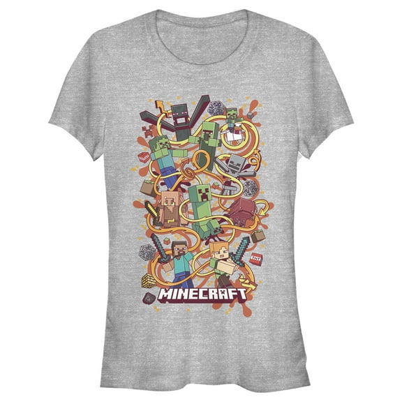 Junior's Minecraft Group Shot  Graphic Tee Athletic Heather X Large