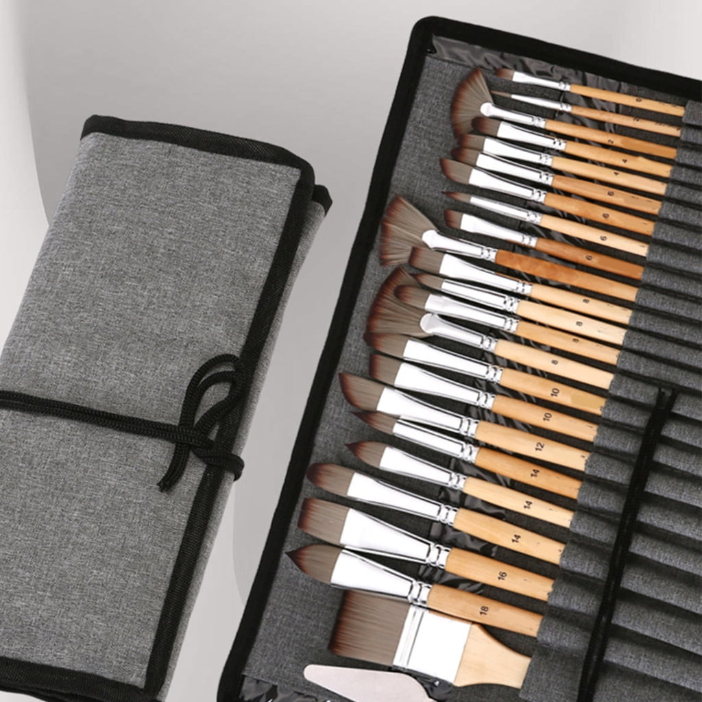 Zeiwohndc 24 Pcs Artist Brushes Nylon Hair Paint Brush Painting Brushes with Cloth Roll
